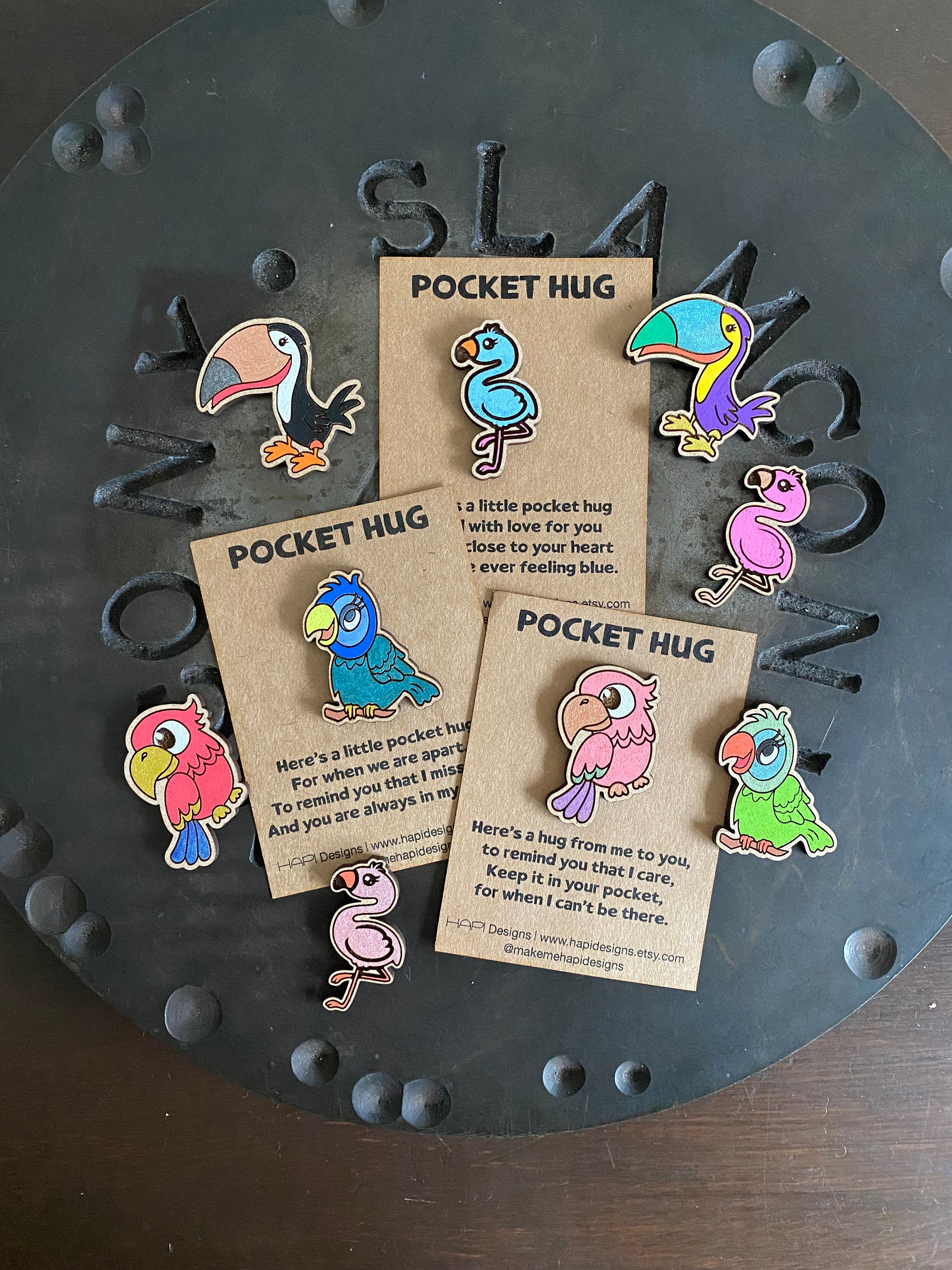 Pocket Hugs, Flamingo, Toucan, Parrot, Macaw, , Uplifting Gift, Love You Gift, Back to School, Send a Hug, Cute Birds, Pocket Pal