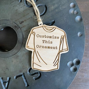 Custom Vintage Style T-Shirt Ornament - Add ANY Band, ANY Sports Team, ANY Corporate Logo, Name, Funny Saying, Monogram, College Team