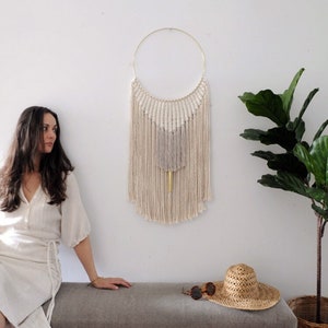 macrame wall hanging dream catcher modern fibre tapestry woven wall art geometric design contemporary macrame minimal rope art image 1