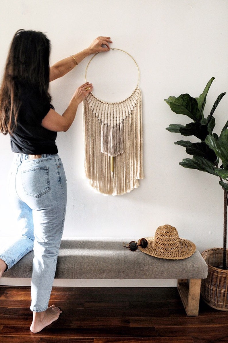 macrame wall hanging dream catcher modern fibre tapestry woven wall art geometric design contemporary macrame minimal rope art image 10