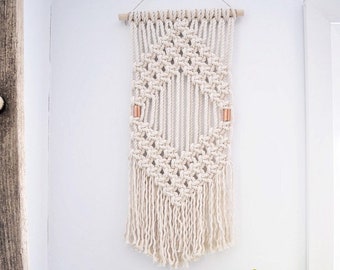 macrame wall hanging| modern fibre tapestry| woven wall art| geometric design| contemporary macrame| minimal| rope art