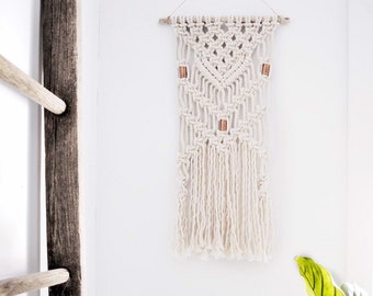 macrame wall hanging| modern fibre tapestry| woven wall art| geometric design| contemporary macrame| minimal| rope art