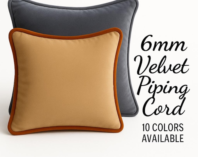 Velvet-Cotton Piping Cord 6mm/0,23'' inches |10 Colors available/soft velvet cord/velvet piping trim/upholstery, cushions trim, dyi cord.