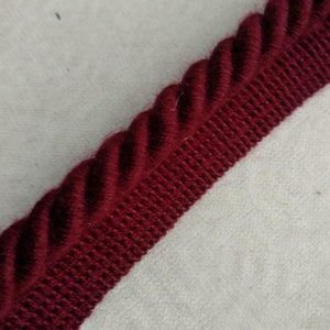 10mm or 6mm Flanged Piping Cord| Red Bordeaux Relax Thick Upholstery Cord with Tape | Sold by the meter (39&quot;/1.09yards)
