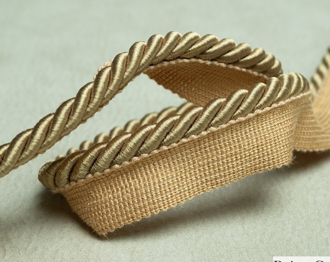 8mm-0.35" Cord Rayon Flanged Piping Cord | Beige Gold Twisted Upholstery Piping Cord by the meter