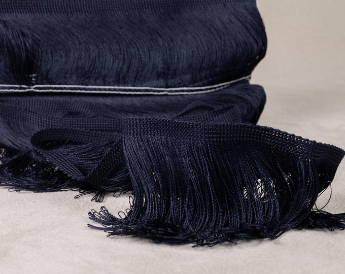 Navy Blue  Rayon Double Weld Fringe Trim|10 cm - 4 inch  Height fashion chainette trim