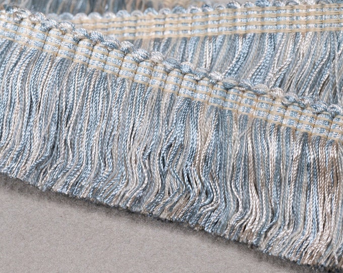 Grey Ciel L.Beige Rayon Brush Fringe Trimming | 5cm-1.96" Height Upholstery Cushions Trim, Decorative Pillows Trim | Sold by meter