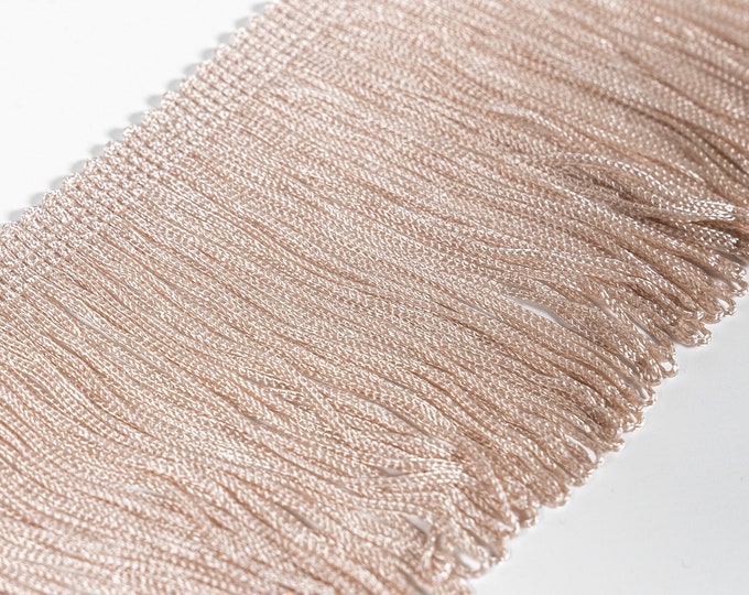 Beige Rayon Double Weld Fringe Trimmings |10cm-4" Height Fringe Trimming | DIY crafts, long sewing fringe trim sold by the meter