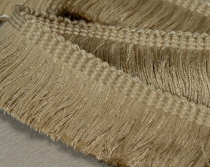 Beige Rayon Brush Fringe Trimming | 5cm-1.96" Upholstery Cushions Trimmings, Decorative Pillows Trim, Bullion Brush Fringe | Sold by meter