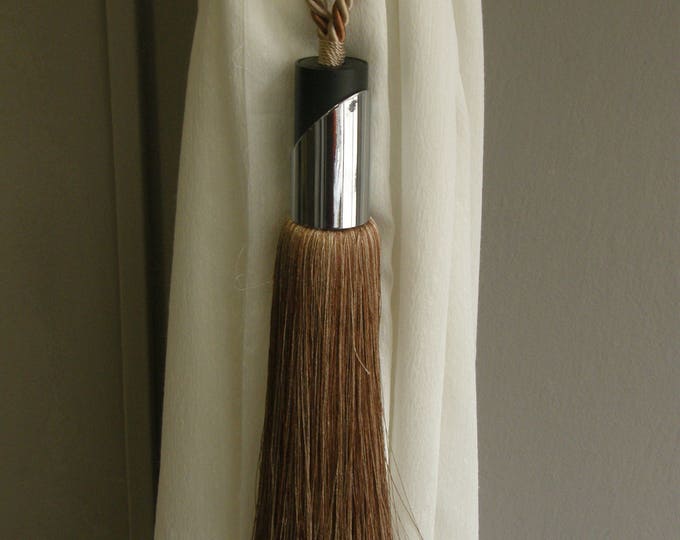 Mocka/beige, Black Wood-Inox Metal, Luxury Contemporary tassel Tieback, Curtains Holdbacks