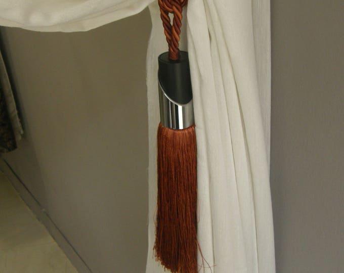 Black Wood-Inox Metal Tassel Luxury Contemporary Tieback Curtains Holdbacks|Metallic Tassel Drapes Tie backs,Voiles Holdbacks-Inox,Wood