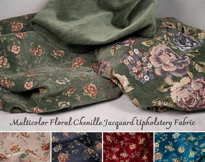Multicolor Floral Chenille Jacquard Upholstery Fabric | 140cm /55'' inches Classic Decoration Fabric | 3 patterns- 8 colors /by the meter