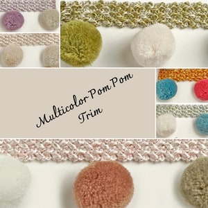 Multicolor Pom Pom Trim Fringe|4.5cm-1.77 inches Height Quality Lace Ribbon Pom Pom Trim|Sold by meter(39&quot;/1.09yards)