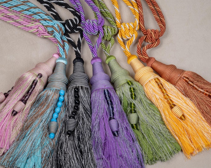 7 Colors Large boho Tie Back Beads Crystal Tassel Curtain Rope Tiebacks Voile-Drapes Holdback with Rosette Rosary matching sold seperately