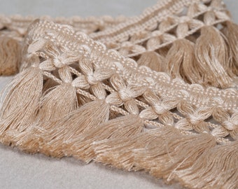 Goldish Beige Braid Tassel Fringe Trim| 8cm-3.15" Wide Lace Ribbon Trim | Curtains, dress, costumes, accesorries trim by the meter
