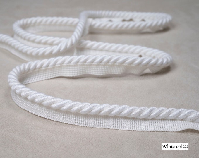 10mm or 6mm White Flanged Piping Cord| Relax Thick Upholstery Cord with Tape | Sold by the meter (39"/1.09yards)