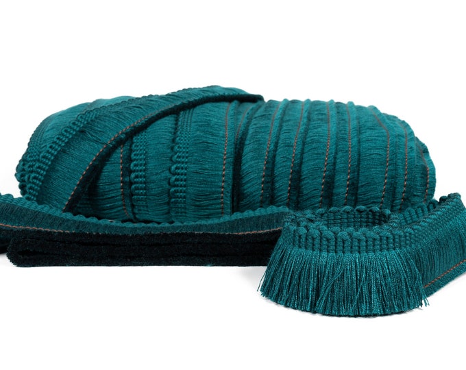 Petrol Brush Fringe Trim | 4 cm - 1.57 inches width brush fringe by the meter