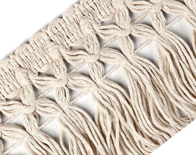Natural Ivory 100% Cotton Braid Tassel Fringe Trim | 8cm - 3.15" Lace Ribbon | Dress, scarfs,curtains, accesorries trim by the meter