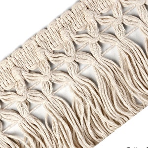 Natural Ivory 100% Cotton Braid Tassel Fringe Trim | 8cm - 3.15&quot; Lace Ribbon | Dress, scarfs,curtains, accesorries trim by the meter