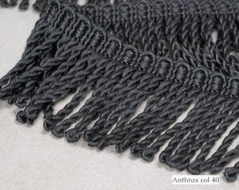 7cm(2.75")  or 11cm(4.33") Relax Bullion Fringe | Anthrax Gray Bullion Fringe Trim |Drapery, Cushions, Upholstery Trims| Sold by the meter