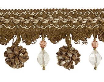 Brown Beaded Onion Trim Fringe |  8 cm - 3.15 inches height Brown Tassel fringe trim with beads and balls