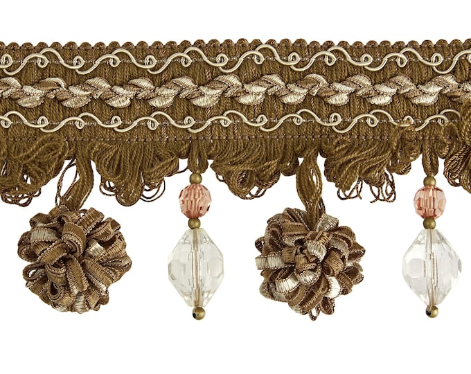 Brown Beaded Onion Trim Fringe |  8 cm - 3.15 inches height Brown Tassel fringe trim with beads and balls