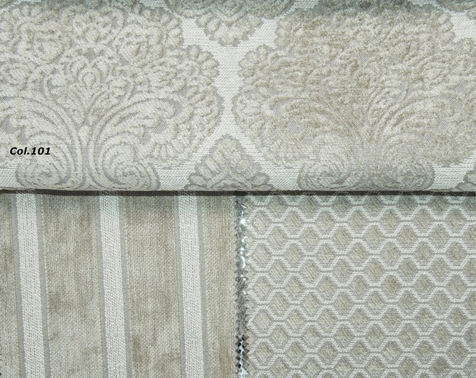 Velvet Beige Natural Sand Classic Chenille Upholstery Fabric | 140 cm - 55 inches Width Upholstery Fabric