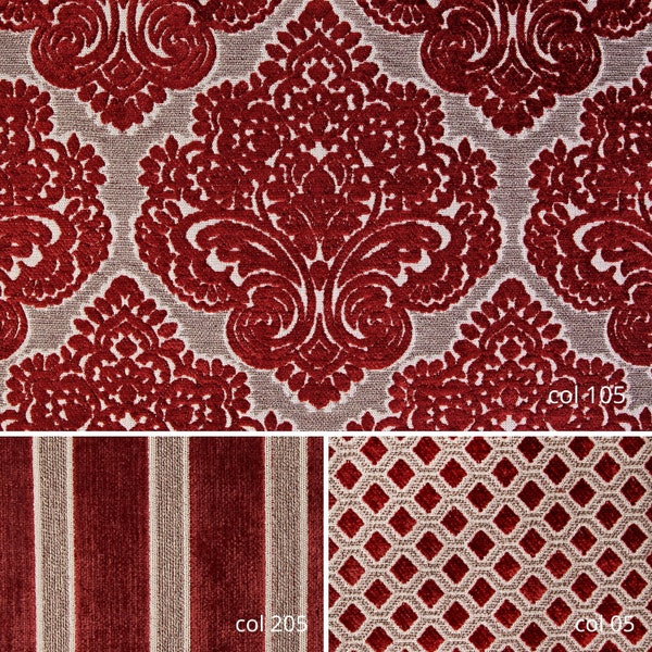 Velvet Red Classic Chenille Upholstery Fabric | 140 cm - 55 inches width upholstery fabric