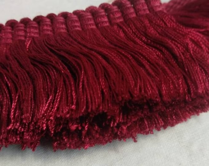 Red Rayon Brush Fringe Trimming | 5cm-1.96" Height Upholstery Cushions Trim, Decorative Pillows Trim | Sold by meter