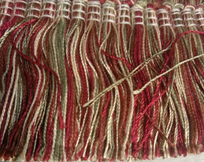 Red Green Ivory Rayon Brush Fringe Trimming | 5cm-1.96" Height Upholstery Cushions Trim, Decorative Pillows Trim | Sold by meter