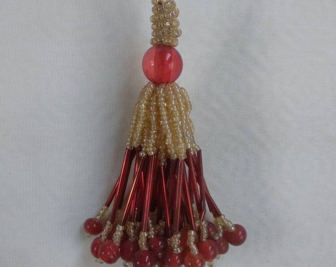 Red Tassel With Beads and Crystals| 8.5cm-3.35 inches plus 5.5cm - 2.16 inches loop