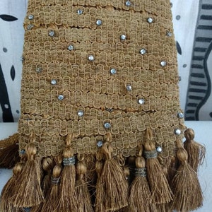 Gold  Beaded Trim Fringe |10cm-3.94&quot; height | Diamond Collection | Gold Fringe Trimming with crystal beads and strass