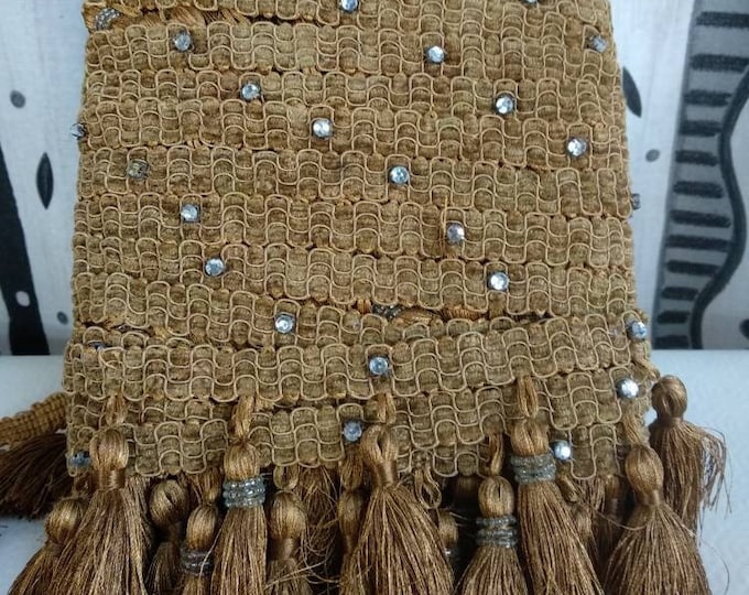 Gold  Beaded Trim Fringe |10cm-3.94" height | Diamond Collection | Gold Fringe Trimming with crystal beads and strass