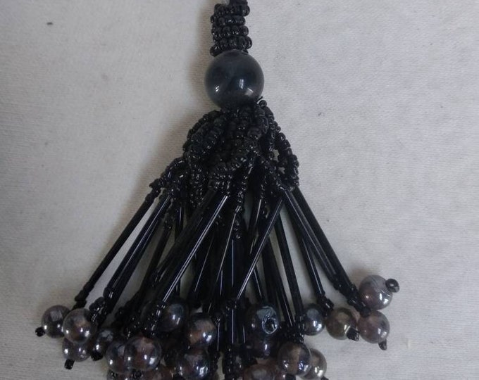 Black Tassel With Beads and Crystals| 8.5cm-3.35 inches plus 5.5cm - 2.16 inches loop