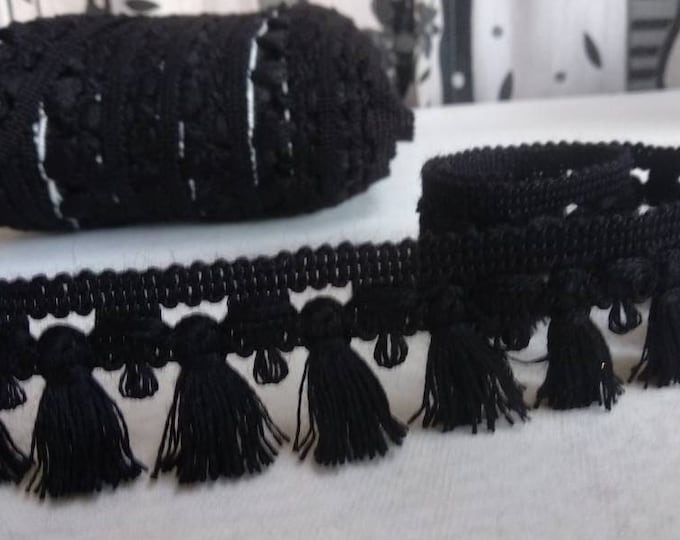 Black Tassel Fringe Trimming | 3cm-1.18 inches Height Tassel Trimmings | Sold by the meter