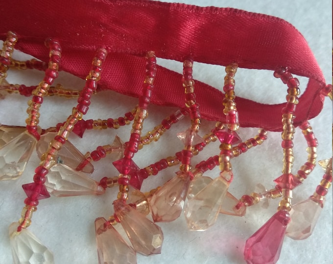 Red wine beaded fringe decoration trimmings/6 cm -  2.36 inches height beaded satteen braid fringe trimmings