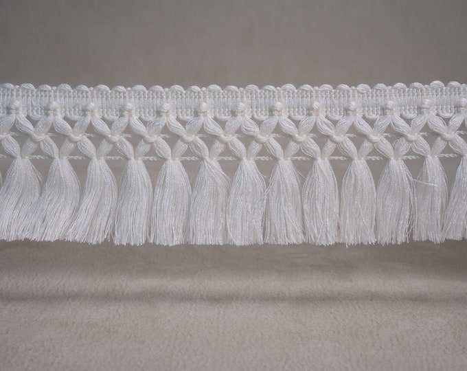 Off White Braid Tassel Fringe Trim| 8cm-3.15" Wide Lace Ribbon Trim | Curtains, dress, costumes, accesorries trim by the meter