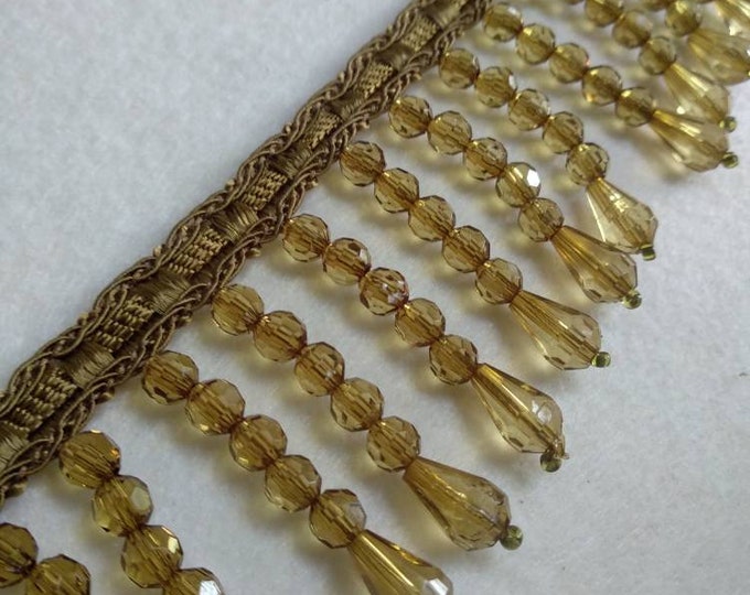 Oil Green Crystal Beads Fringe Trimming | 5 cm - 2 inches Height Luxury Beaded Fringe Trims