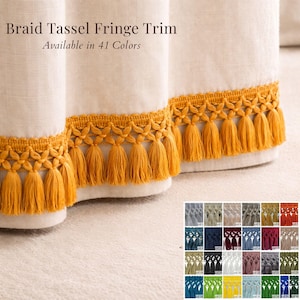 Tofsfransar, metervara – Flätad gardin- och möbelkant, 8 cm (3,15 tum), 41 färger tillgängliga