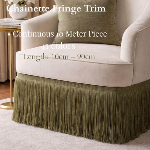 Chainette Fringe Trim – 10 Meters Continuous Piece – Extra Long Relax Fringe – 10cm to 90cm Length – Upholstery, Curtains & Decor