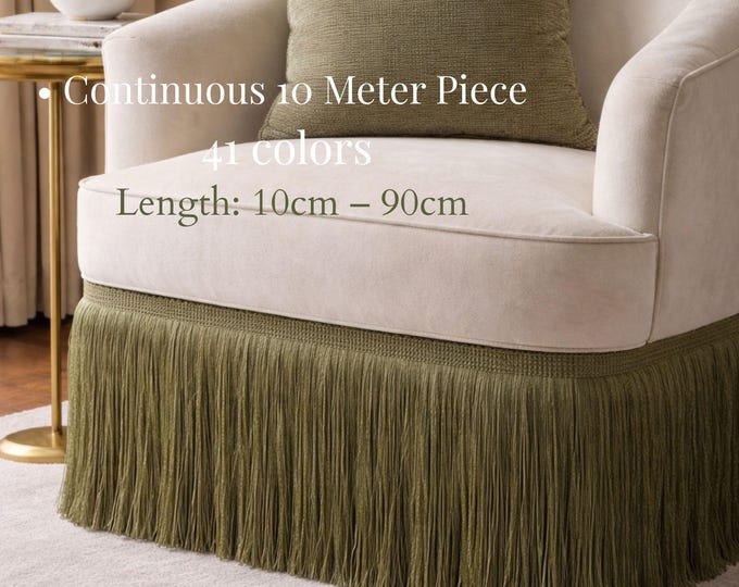 Chainette Fringe Trim – 10 Meters Continuous Piece – Extra Long Relax Fringe – 10cm to 90cm Length – Upholstery, Curtains & Decor