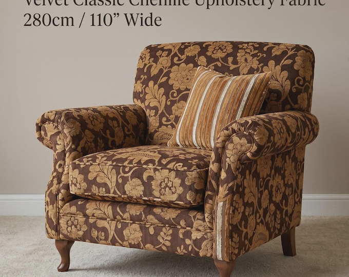 Velvet Ariadne Camel Brown Classic Chenille Upholstery Fabric | 280 cm - 110 inches width upholstery fabric
