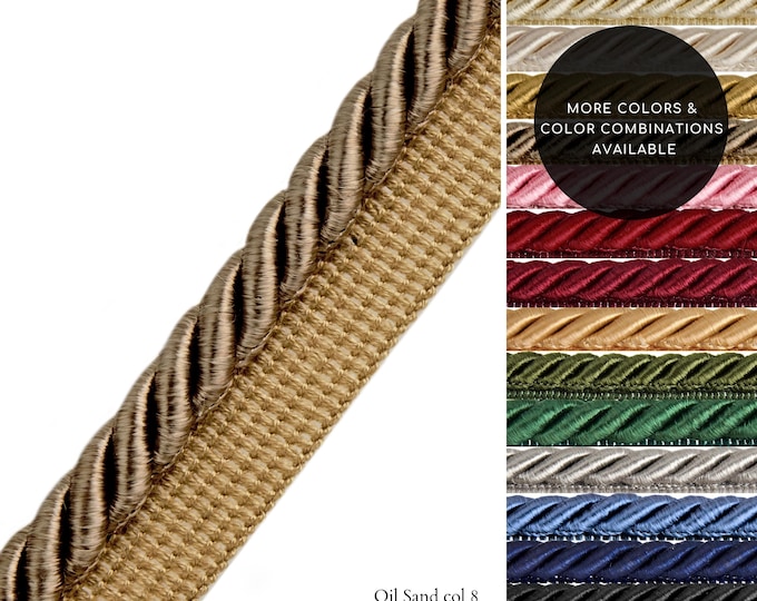 10mm-0.39" Rayon Twisted Flanged Piping Cord | Oil Sand Upholstery Piping Cord by the meter.