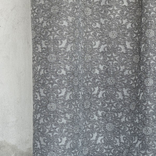 Floral Textured linen embroidered Curtain Fabric|Double Height 280cm - 110inches