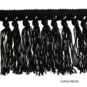 5 Yards 4 Black Cotton Long Tassel Fringe, Ivory Trim, Cotton Tassel Trim,  Cotton Tassel, Black Chainette Fringe, Black Fringe Trim 