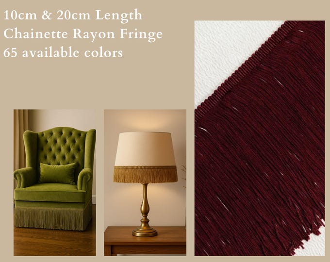 3,93"-10cm & 7,87"- 20 cm Luxury Rayon Chainette Fringe | 65 Colors available | Luxury Trim for Dresses, Lamps/Upholstery