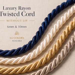 Rayon Decorative Cord by the Meter – Upholstery  Curtain Trim – Without Lip – Furniture, Pillows & Lampshades – 65 Colors