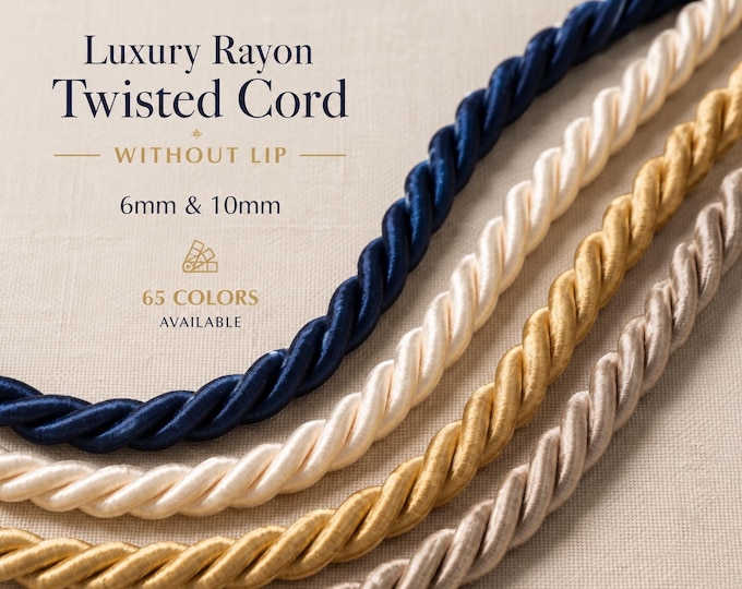 Silky Twisted Rayon Cord Trim | Luxury Upholstery & Curtain Piping Cord | 65 Colors