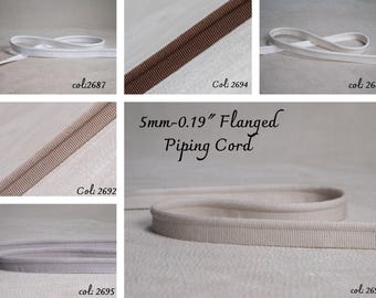 5mm-0.19" Flanged grosgrain cotton Piping Cord|14 Colors Upholstery Piping Cord| Sold by meter (39inches/1.09yards)