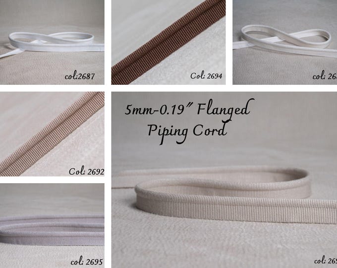 5mm-0.19" Flanged grosgrain cotton Piping Cord|14 Colors Upholstery Piping Cord| Sold by meter (39inches/1.09yards)
